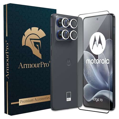 Image of ArmourPro Edge to Edge Tempered Glass for Motorola Edge 70 with Silver Camera Ring Guard, 9H Screen Protector, Anti-Scratch, Anti-Fingerprint, Bubble-Free Installation Kit