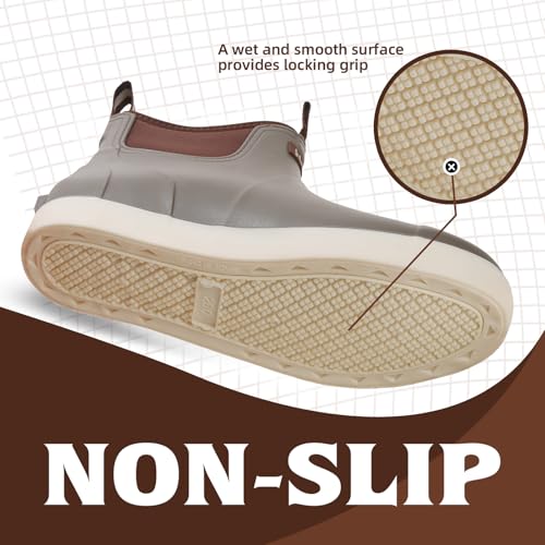 Men’s Deck Boots, Waterproof Men High Traction Fishing Boots, Lightweight Garden Rain Boots, Rubber Boots for Work Ankle, Durable Water Shoes for Boat4
