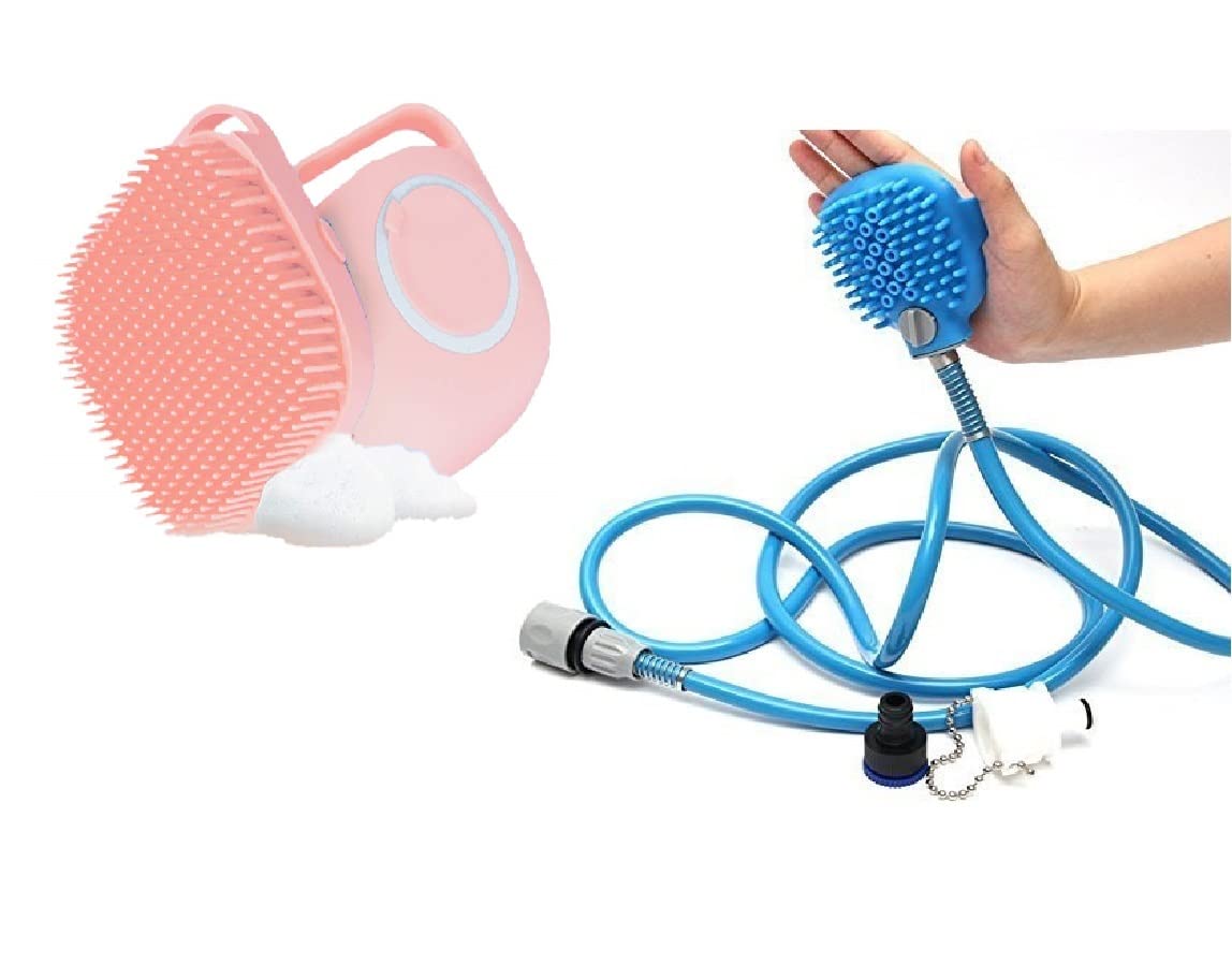 PSK PET MART Pet Bathing Tool Comfortable Massager Shower Tool Cleaning Washing Bath Dog Brush + Pet Massage Brush Shampoo Dispenser-Soft Silicone Brush Rubber Bristle for Dogs and Cats Shower (B09QMLWDCJ) Amazon Price History, Amazon Price Tracker