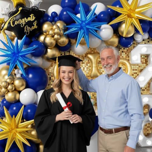 Image of Royal Blue and Gold Graduation Balloons Garland Arch Kit 153Pcs, Graduation Decorations 2026 with Grad Cap, Certificate & Star Foil Balloons for Class of 2026 College High School Prom Supplies