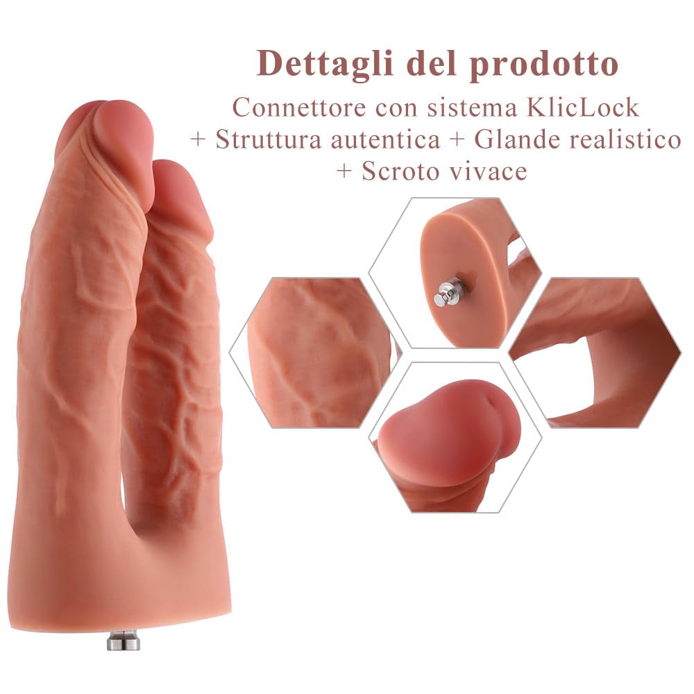 Hismith dildo realistico 16,5 cm dildo anale,dildo silicone per macchina del sesso,dildo doppio con sistema KlicLok, dildo per donna vagina e ano, anal dildo sex toys
