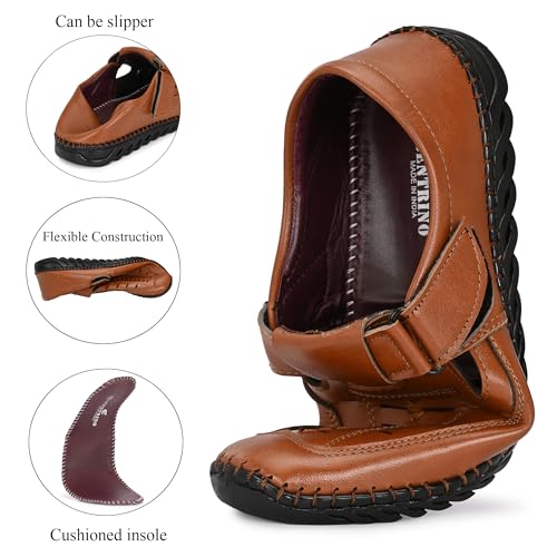 Image of Centrino Men's Fisherman Sandals | Closed Toe Leather Casual Sandal with Velcro Strap | Comfortable Casual Footwear Walking & Office Travel (9576)