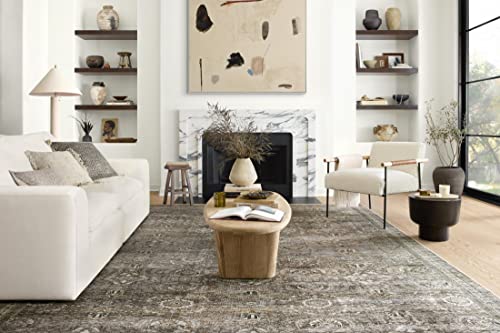 Loloi Layla Collection LAY-13 Antique/Moss 9'-6" x 14' .13" Thick Area Rug, Soft, Durable, Vintage Inspired, Distressed, Low Pile, Non-Shedding, Easy Clean, Printed, Living Room Rug