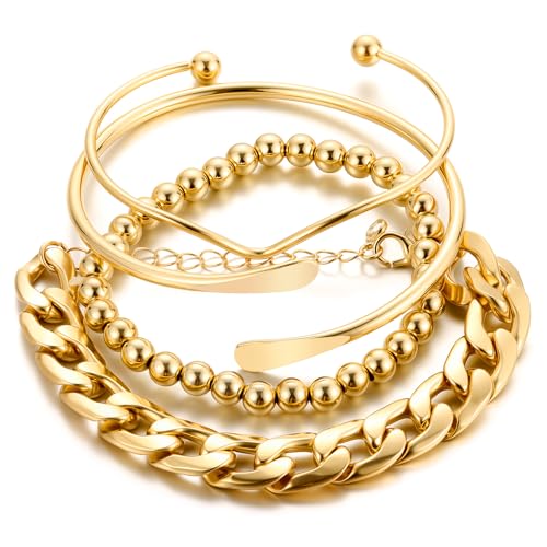 Image of IF ME Gold Bangle Bracelets for Women, Indian Bangles Stackable Set, Multi Layer Textured 18K Gold Plated Chunky Bracelets Boho Jewelrys Set