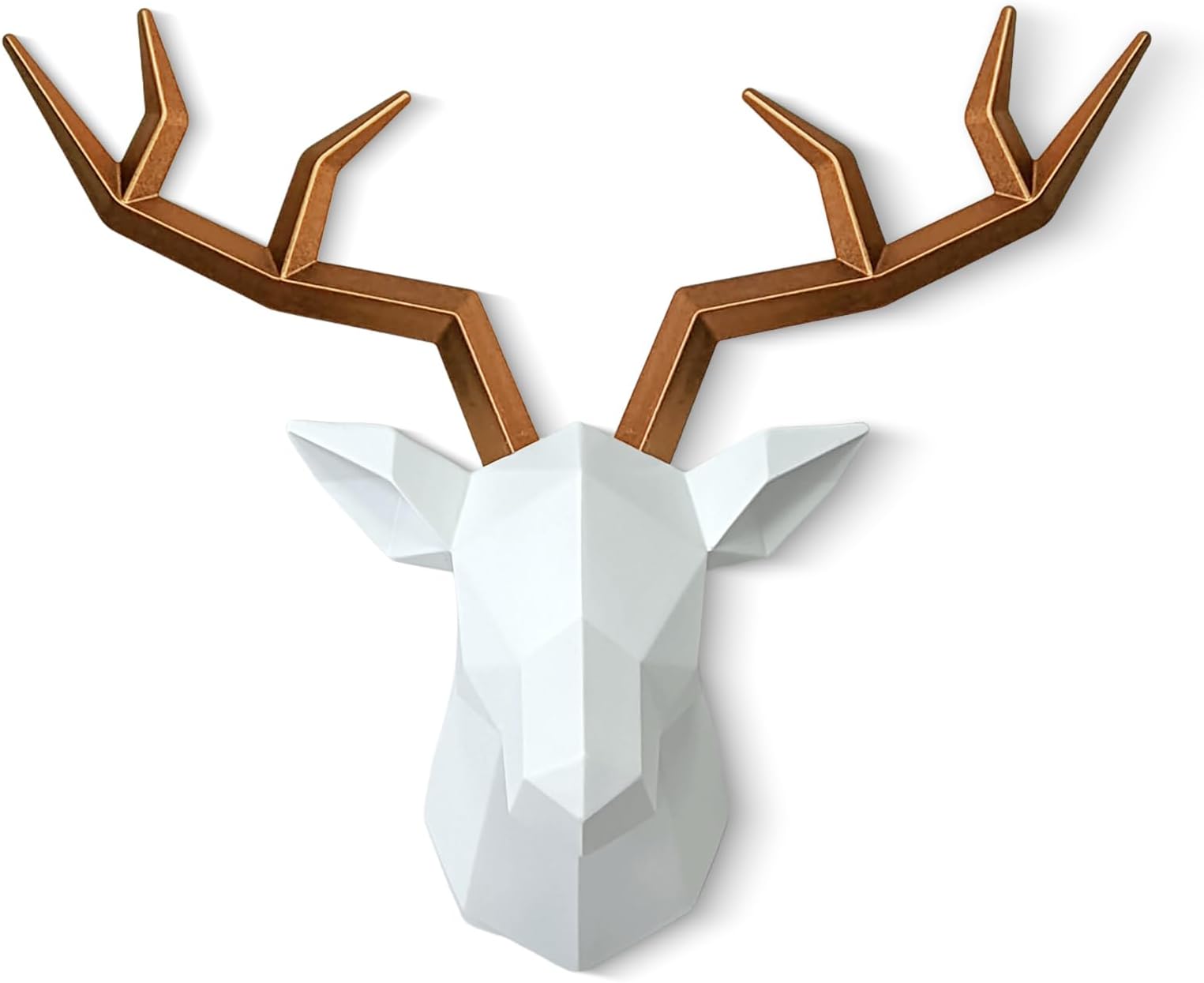 SAC SMARTEN ARTS Faux Taxidermy Animal Head Wall Decor - White Deer Head Wall Mount - Decorative Gold Deer Antlers Wall Decor by 14 x11 inches