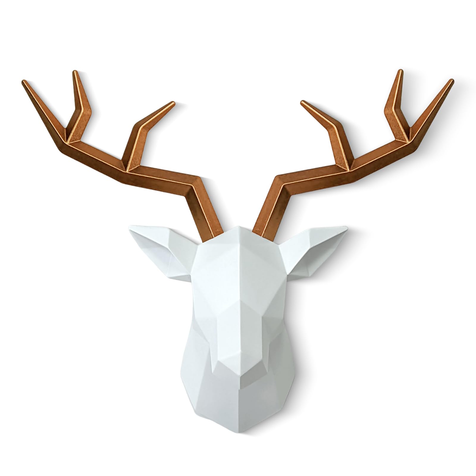 SAC SMARTEN ARTS Faux Taxidermy Animal Head Wall Decor - White Deer Head Wall Mount - Decorative Gold Deer Antlers Wall Decor by 14 x11 inches