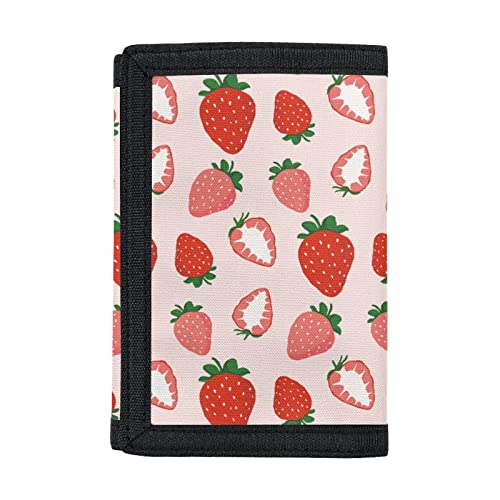 Coldinair Strawberry Print Wallet for Women Girls Teens RFID Trifold Canvas Wallets for Outdoor School Travel2
