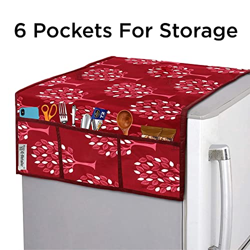 Image of Polyester 3-Layered Fridge Top Cover /Refrigerator Cover with Utility Pockets and Set of 4 Pc Fridge Mats (Color-Maroon, Size-39x21 Inches)