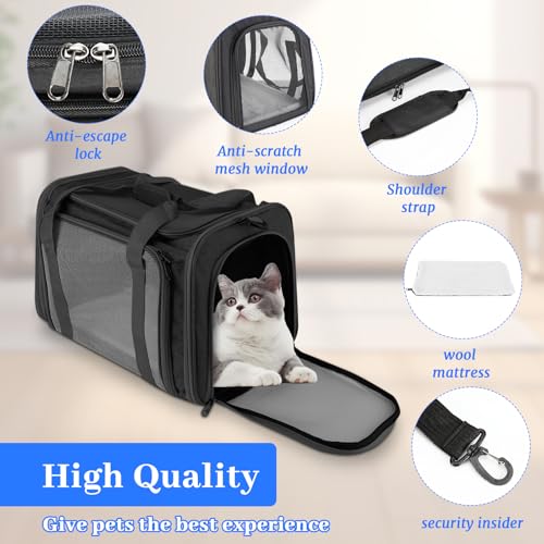 Staranry 45x30x30cm Katzentransporttasche Haustiertasche, Katzen Tragetasche Faltbar und Atmungsaktiv, 7kg Transportbox Katze, Transportbox Hund für Mittelgroße Hunde, Katze Auto, Zug, Reisen(Schwarz)