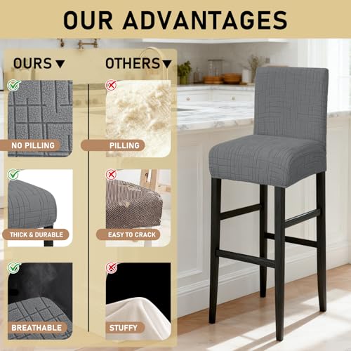 Image of JIUZHEN Dark Grey Stretch Velvet Bar Stool Counter Covers Set of 2