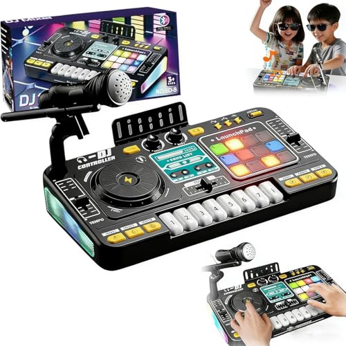 Kids Toys DJ Mixer for Party, Kids' Karaoke Machines, Music Toy with Bluetooth & Microphone for Ages 3+, 2000+ Sound Effects & Colorful Light - Idea Gift for Birthday Holiday(Black)