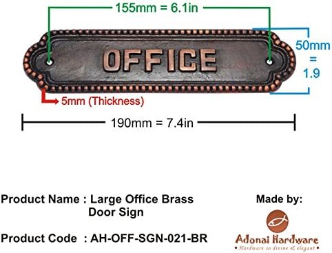 Adonai Hardware Large "OFFICE" Brass Door Sign - Dark Bronze