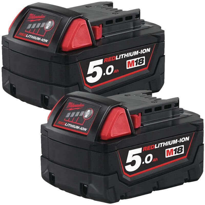 Milwaukee M18B5 18V 5.0Ah RedLithium-Ion Batteries (Twin Pack)