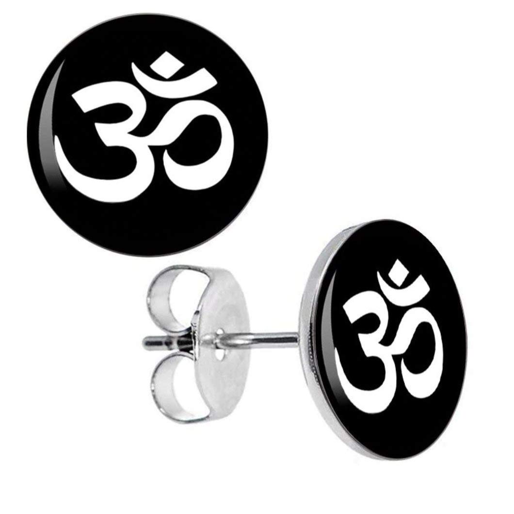 DianaL Boutique316L Stainless Steel Om Ohm Aum Symbol Earrings Stud Two Tone with a Gift Box Fashion Jewelry, Metal