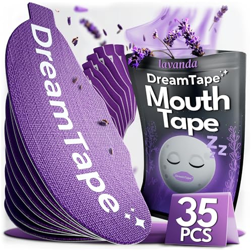 DreamTape® Mouth Tape 35 uds Premium Lavanda – Cinta Bucal para Dormir – Mouth Tape for Sleeping – Reduce ronquidos, boca cerrada, tiras bucales cómodas, parche boca dormir – pegatinas para no roncar