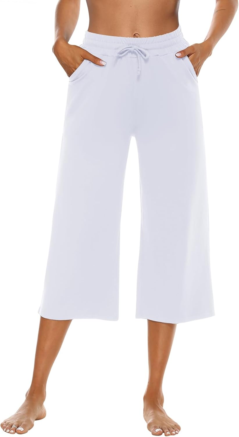 OYANUS Capris for Women Casual Summer Loose Comfy Drawstring Wide Leg Capri Pants with Pockets - Image 2