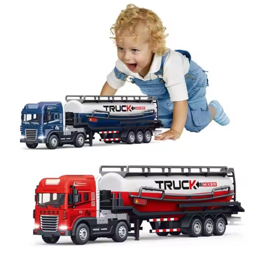 Image of Metal Die-Cast Oil &Water Tanker Transport Truck Toy for Kids Boys Friction Powered Watering Cart Truck Semi Container Trailer Toy Pull Back Vehicle (Multicolor, Pack of 1)