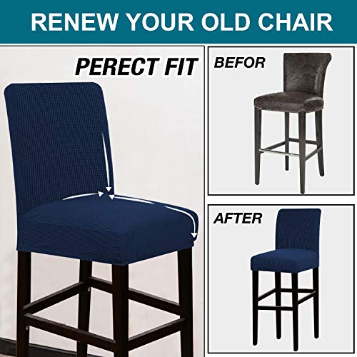 Turquoize Stretch Bar Stool Cover Counter Stool Pub Chair Slipcover For Dining Room Cafe Barstool Slipcover Removable Furniture Chair Seat Cover Jacquard Fabric With Elastic Bottom Set Of 2,Navy #TOP4