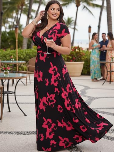 Image of KOH KOH Womens Short Cap Sleeve Summer Floral Print Long Casual Maxi Dress