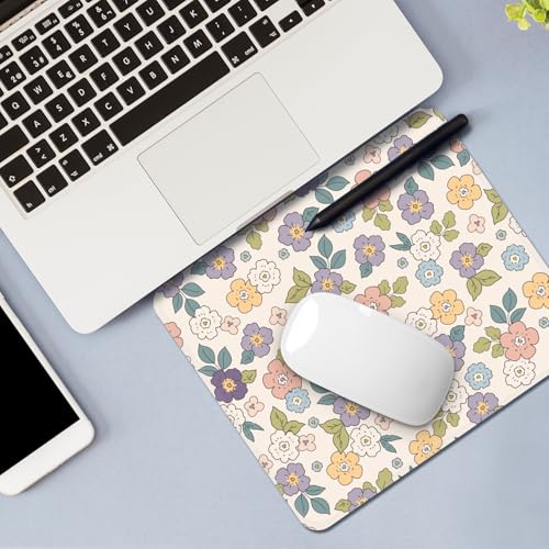 Image of FROGIGO Mouse Pad with Stitched Edges - Cartoon Floral Mousepad for Women, 9.25 x 7.75 inch Washable Square Desk Pad, Non-Slip Rubber Base, Office Home Laptop Accessories - Cartoon Florals