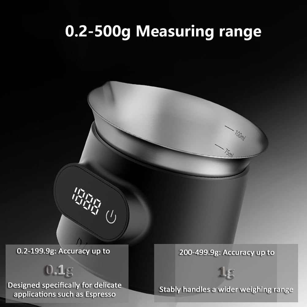 Balanza Electrónica Cocina Alta Precisión, Taza Dosificadora Digital para Espresso con Botón Táctil, Rango Medición De 0,2 A 500 G Y Gran Capacidad De 100 Ml, Precisión 0,1 G para Espresso.
