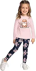 Conjunto Infantil Menina, Blusa Manga Longa Malha Cinza com Estampa de Cachorrinho, Calça Legging Floral Bordô Kyly 754