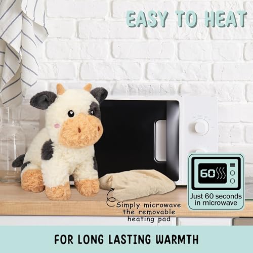 Image of Cow Microwavable & Weighted Stuffed Animals - 1.5 Lbs Unscented Heating Pad for Period Cramps Pain Relief and Anxiety, Cute Black Cow Plush Toys Gifts for Women Girls Adults and Kids by Happy Fuel