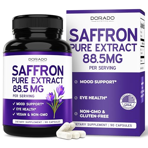 Saffron Supplements for Mood, Energy & Vision Support (3 Month Supply) Pure Saffron Extract 88.5mg Per Serving - Vegan Safe, Third Party Tested & Non GMO - USA Made (90 Capsules)