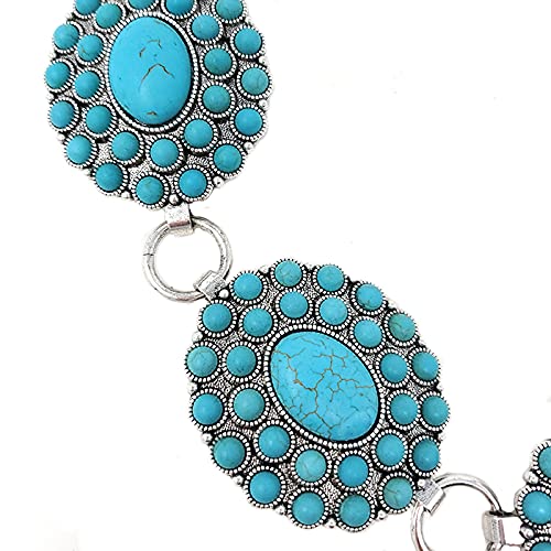 Western Concho Fashion Stone Chain Belt Western Flower Concho (Turquoise)3