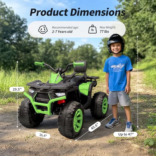Kids ATV 4 Wheeler, 24V 4WD Electric ATV Ride On Toy for Big Kid with 2-Seater, 4x200W Motor - Green - Image 4