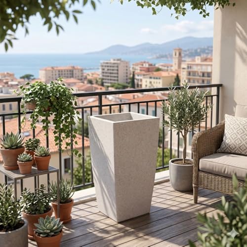 Image of Plastic Planter Pot Gamla 12Inch | 18 Inch | 24 Inch Color White | Black | Beige, White, 24 Inch (Plant Not Included)