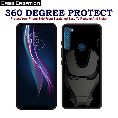 Image of COVERLY Official 3D Smooth Feel Avenger Logo Mask Soft Rugged Grip Iron Man Engraved Cartoon Movie Engraved Silicone Rubber Matte Back Cover for Motorola One Fusion+ (2020) - Black