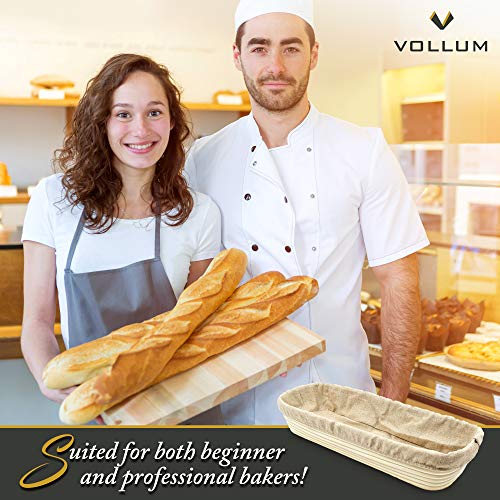 Vollum Bread Proofing Basket Banneton Baking Supplies for Beginners & Professional Bakers, Handwoven Rattan Cane Bread Maker for Artisan Breads, 15.5 x 6 x 3.5 Inch, 3-Pound Rectangular Brotform