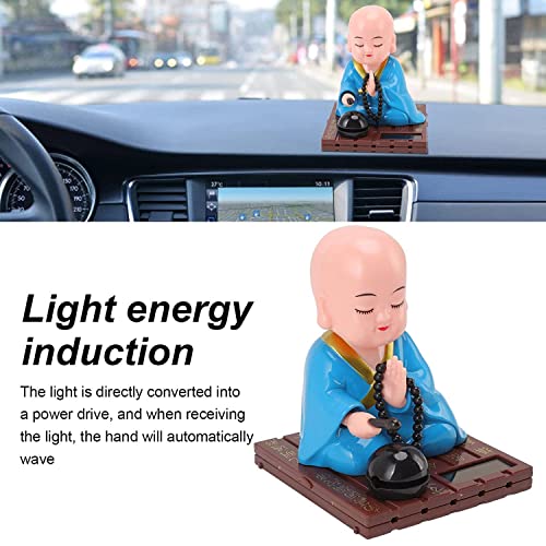 Image of AUGEN Small Buddhist Monk Solar Ornaments, Automatic Nodding Lucky Meaning Light Energy Sensing Eco Friendly Solar Buddhist Monk Statue Decoration for Home /Car Dashboard (Pack of 1, D, Blue)