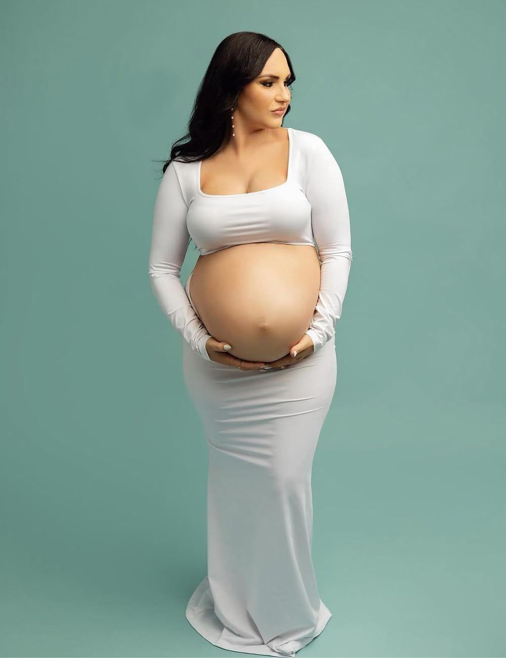 Maternity Dress for Photoshoot Solid Cut Out Backless Long Sleeve Maxi Photography Pregnancy Dress for Women