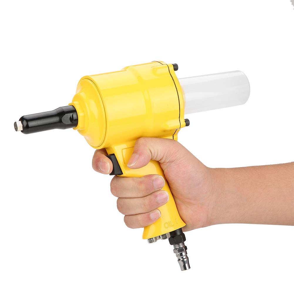 Hyuduo Air Rivet Gun, Pneumatic Riveter Pistol Type Grip Heavy Duty Rivet Gun Air Powered Riveting Tool 2.4-4.8mm Yellow for Decoration Automotive Container Electrical Instrumentation