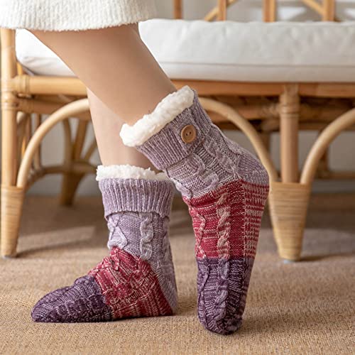 Women'S Winter Warm Cozy Fuzzy Lined With Grippers Slipper Socks Athletic Socks3