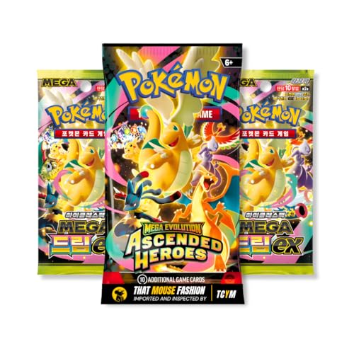 Pokemon Ascended Heros Mixed Language Booster Pack Bundle 1 English Ascended Heros Booster Pack + 2 Korean Mega Dream Ex Packs Imported by That Mouse Fashion