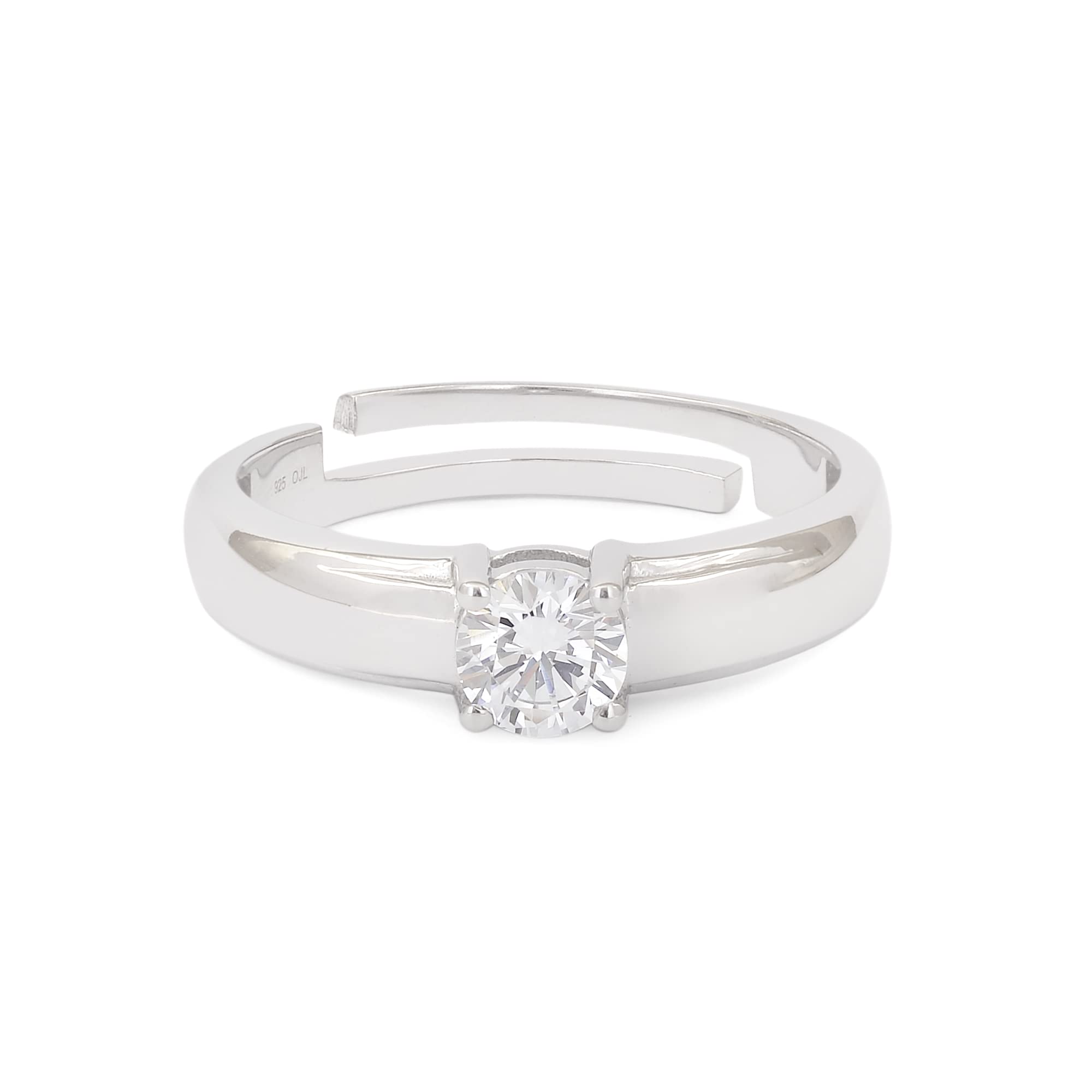 925 silver american diamond solitaire adjustable ring for men and boys | with certificate of authenticity & 925 stamp | life-time warranty*