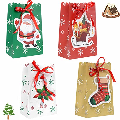 JUXINE 16 pièces Sacs Cadeaux de Noël, Boîtes à Biscuits de Noël,boîtes de Noël en Papier, Cadeaux pour Les Vacances de Noël 4 modèles I Cover