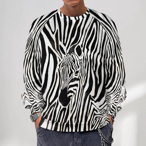 Zebra Print Mens Sweatshirts Casual Fashion Crew Neck Pullover Black and White Stripe Sweatshirt2