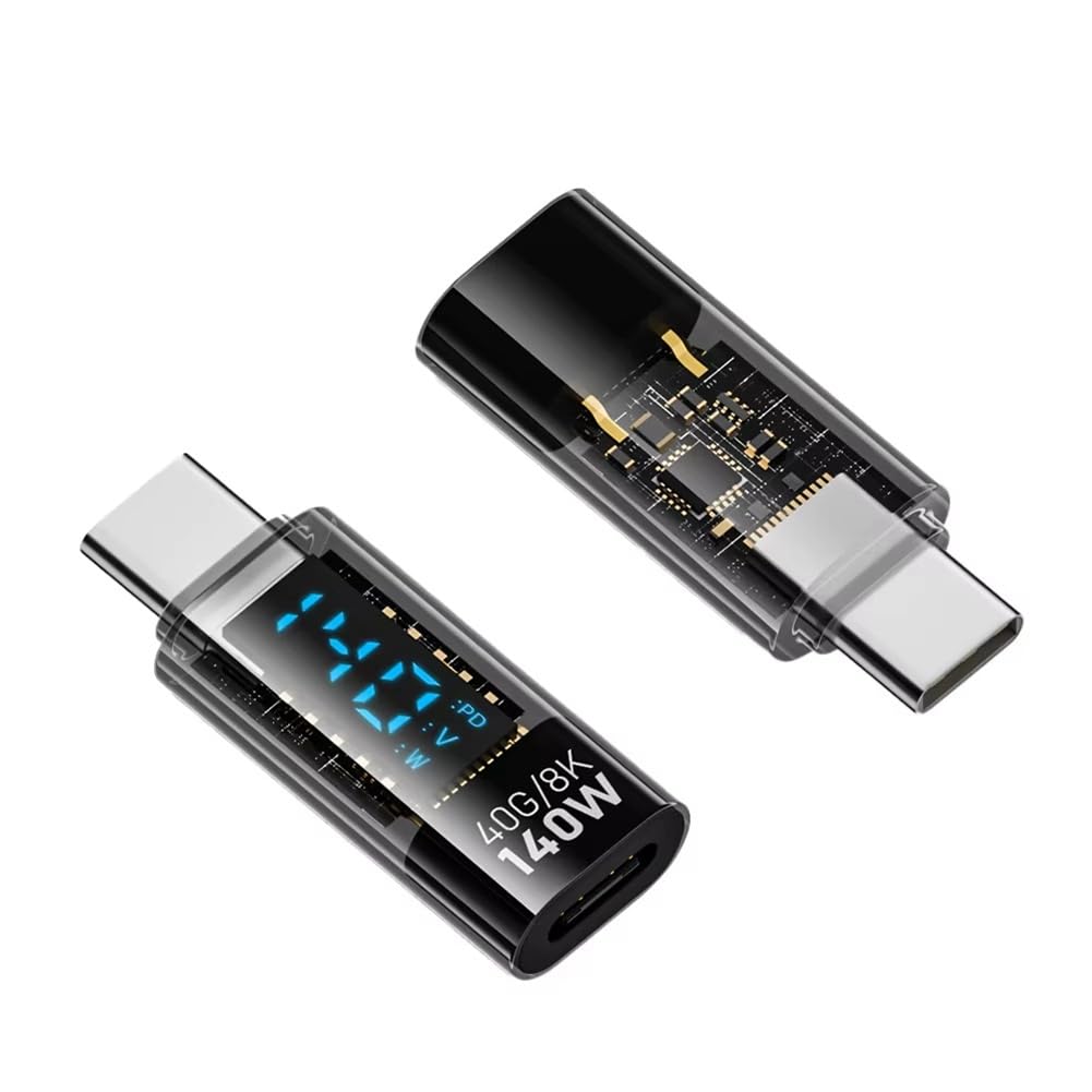 Adapter USB C z Wyświetlaczem LED 140 w 40 Gb/S 8K Rozszerzenie USB C PD3.1 Złącze C Miernik C Czarny