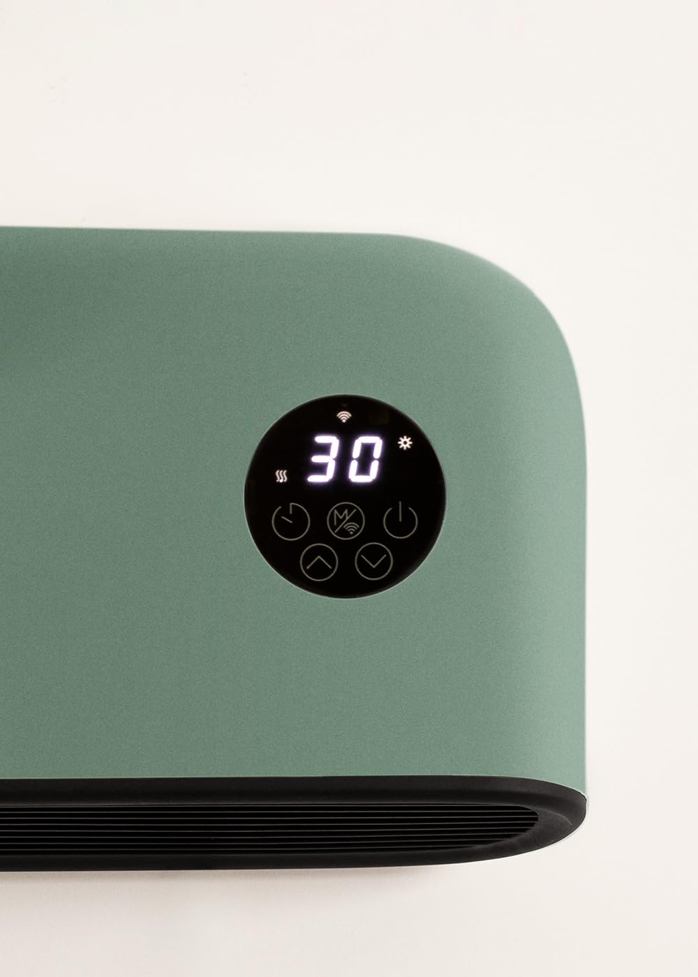 CREATE/WARM WALL PRO/Riscaldatore ceramico a parete o da pavimento con WiFi verde salvia/App, ambienti fino a 20m², rilevamento finestre aperte, antiribaltamento, 3 modalità, LCD, 2000W