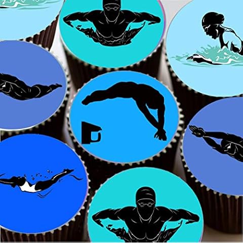 Harbeth 15 pre-cut Swimming round edible cake decorations Cover