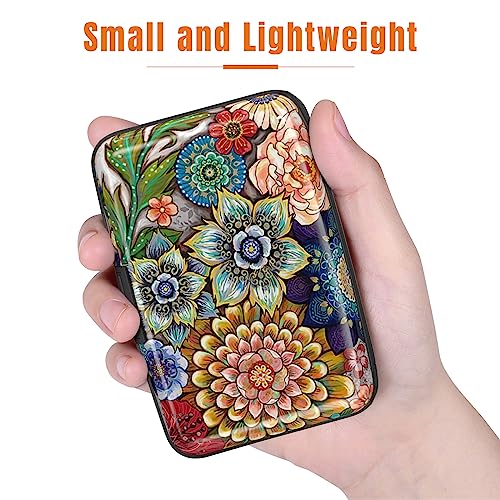 Image of Rimilak Aluminuml Credit Card Holder, Mini Credit Card Wallet RFID Blocking Slim Metal Hard Case for Women Men, Mandala Flower