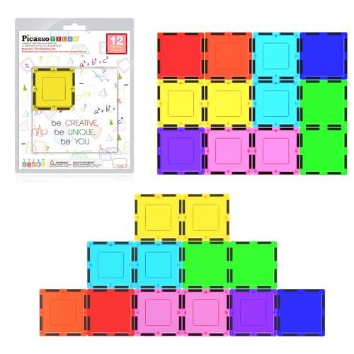 PicassoTiles Magnetic Building Block Magnet Tile Construction Kit for Kids Educational STEM Learning Playboard Pretend Play Toy Stacking Shapes Brain Development Preschool Toddler Activity Set PTE04