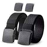 JASGOOD Nylon Military Tactical Men Belt 2 Pack Webbing Canvas Outdoor Web Belt with Plastic Buckle, C-Black+Black, Fits Pant up to 40 Inch