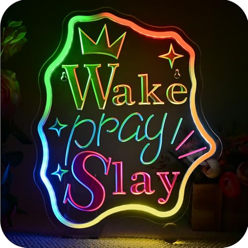 Wanxing Wake Pray Slay Neon,Lámpara de Neón para Decoración de Pared para Habitación de Niñas,Lámpara de Neón con Forma de Estrella de Corona para Dormitorio y Oficina