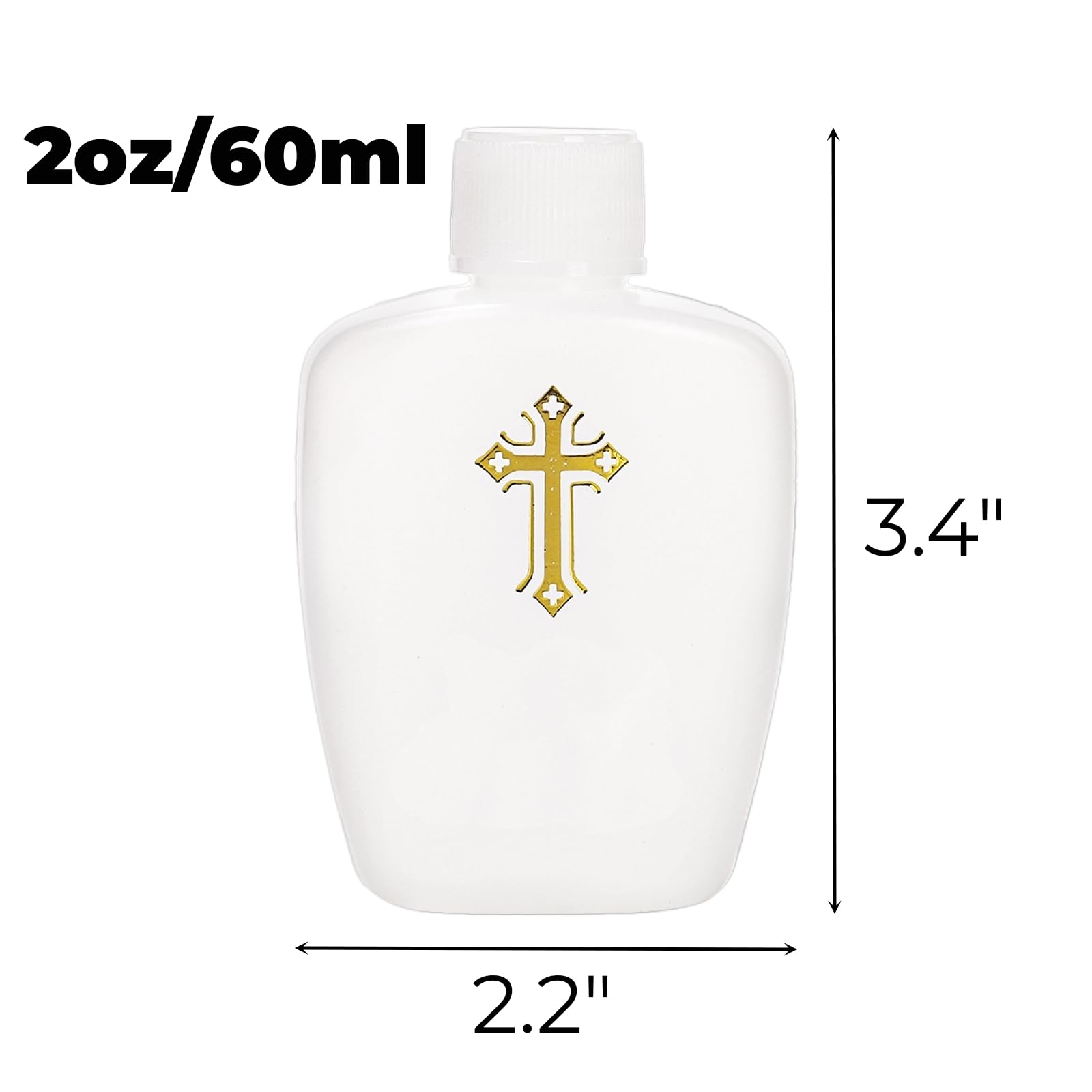 Hiceeden 20 Pack 60ML Catholic Water Bottles, Empty Plastic Water Container, Water Flask with Gold Cross Pattern for Home Kitchen Party Easter Decor, White(2oz)