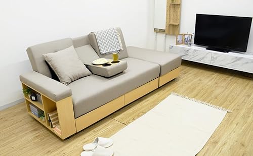 DEPOS ソファ 3人掛け カウチ リクライニングソファ 収納付き ベッド ベージュ